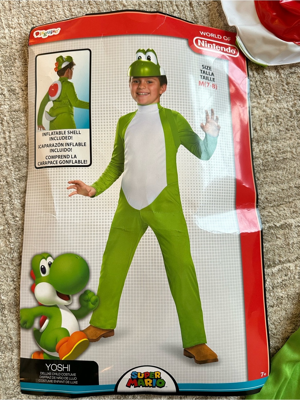 Nintendo Yoshi Costume in Bright Green and White with Inflatable Shell (Child M)